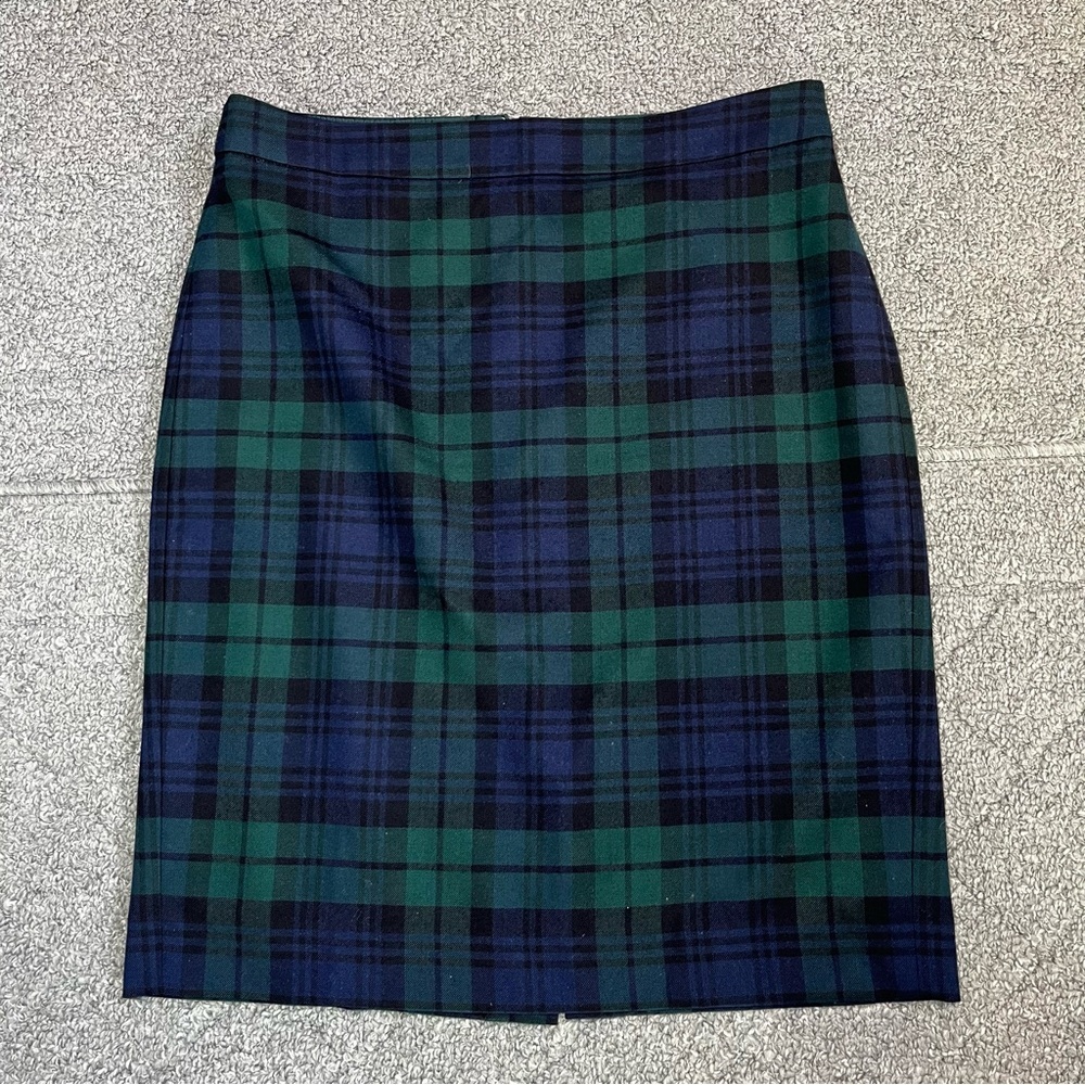 J.Crew The Pencil Skirt Womens Size 4 Blue Green Plaid Wool Blend
